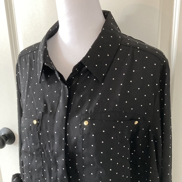 Lane Bryant 14 16 blouse polka dots black white long sleeves - Picture 2 of 13